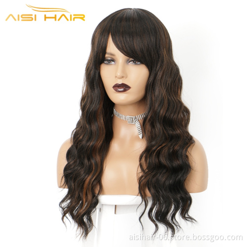 Aisi Hair Cheap Top Selling Natural Long Body Wave Black Mix Ombre Color For Women Wholesale Fiber Synthetic Hair Wigs
